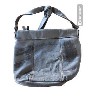 Black Leather Small Hobo Bag Y2K Biker Rocker Grunge Edgy Distressed Moto Retro